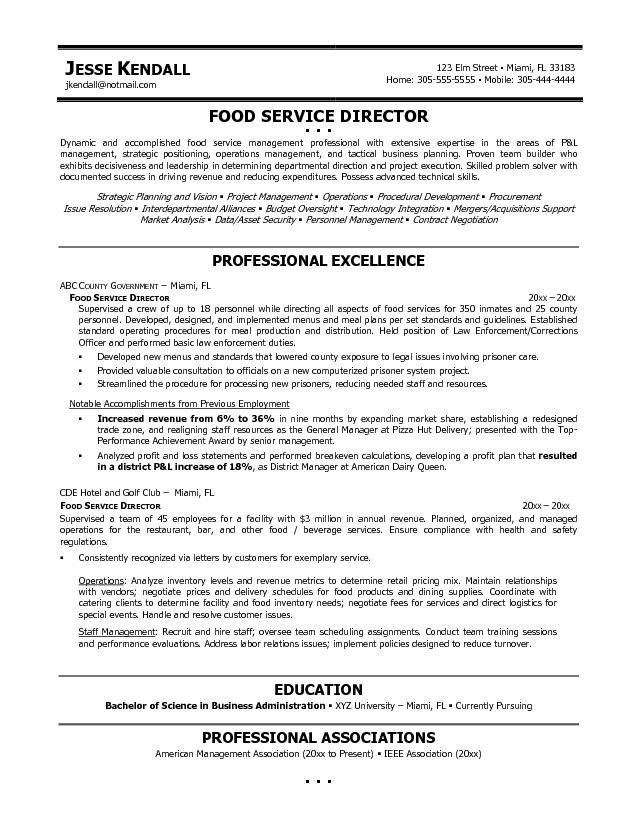 food resume example service objective simple photos though director
