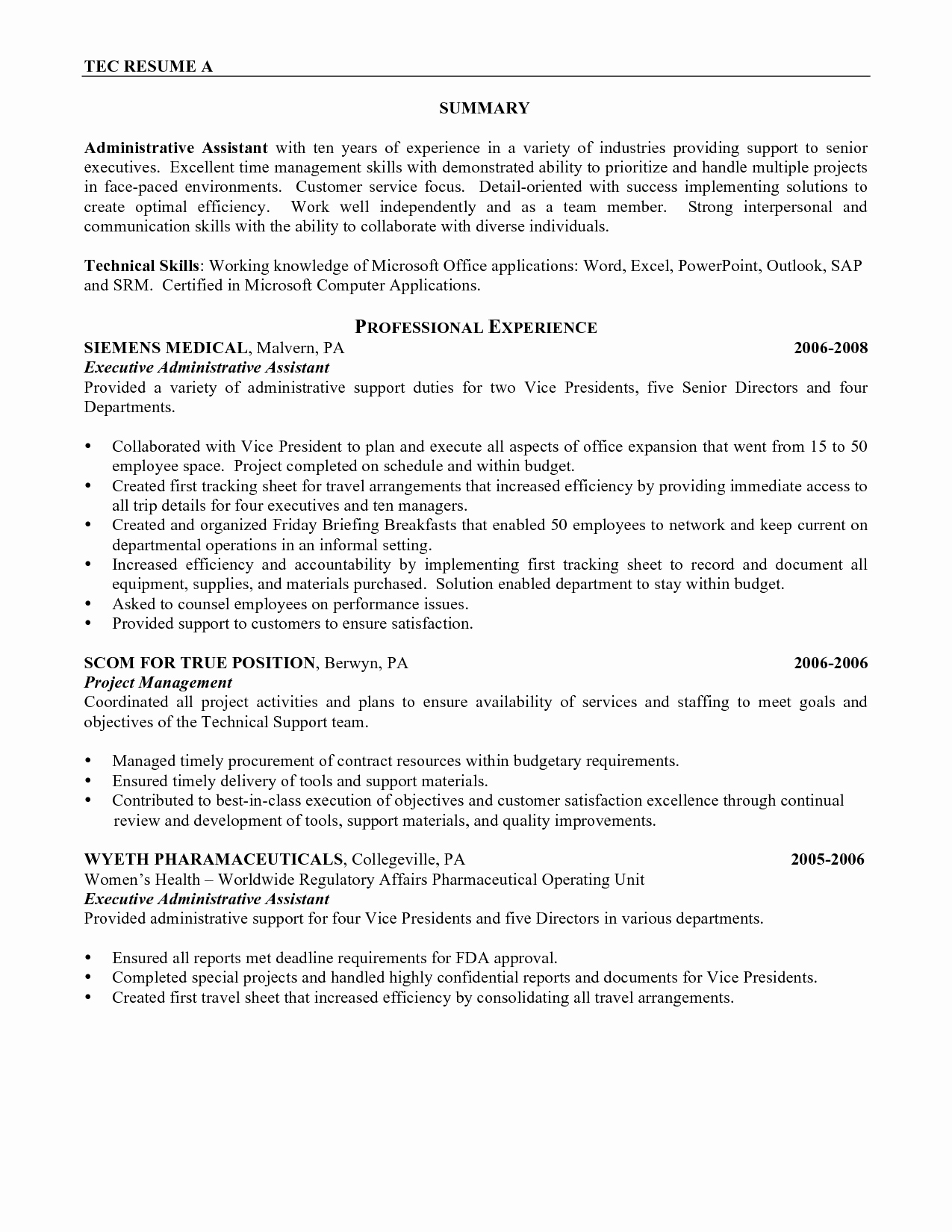 resume template admin assistant fresh best admin resume sample new