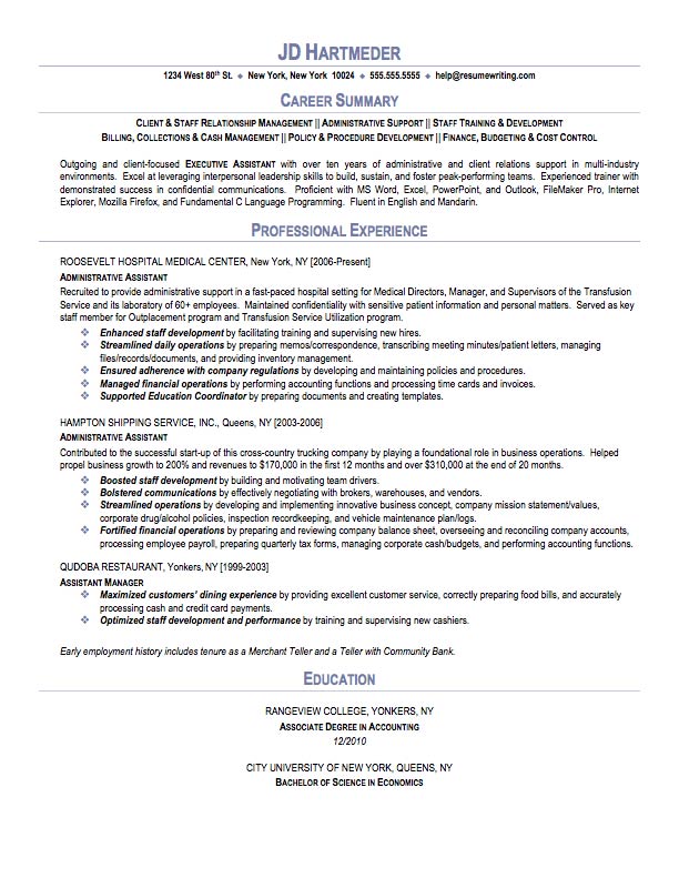 administrative assistant sample resume resumewriting com