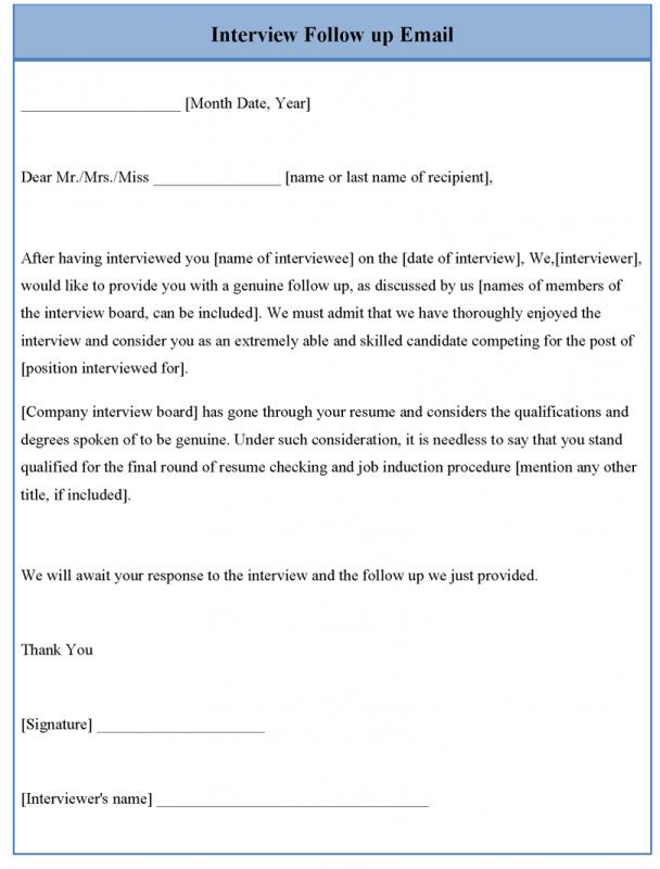 second follow up email after interview sample template business