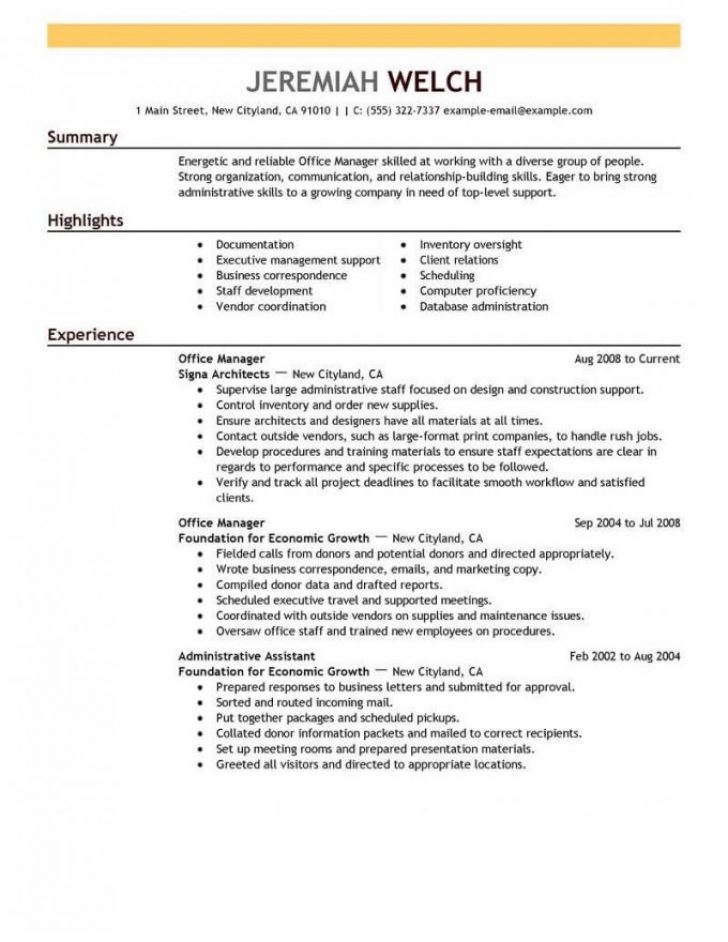 sample resume office manager construction company best
