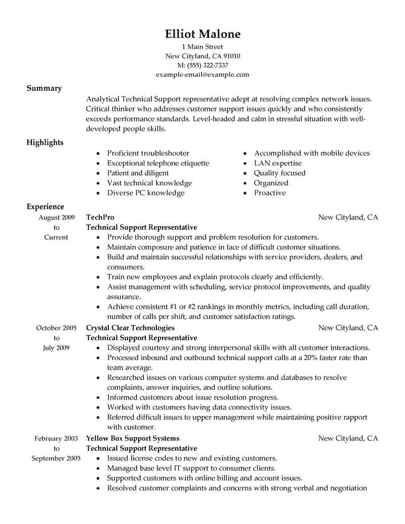 best technical support resume example livecareer