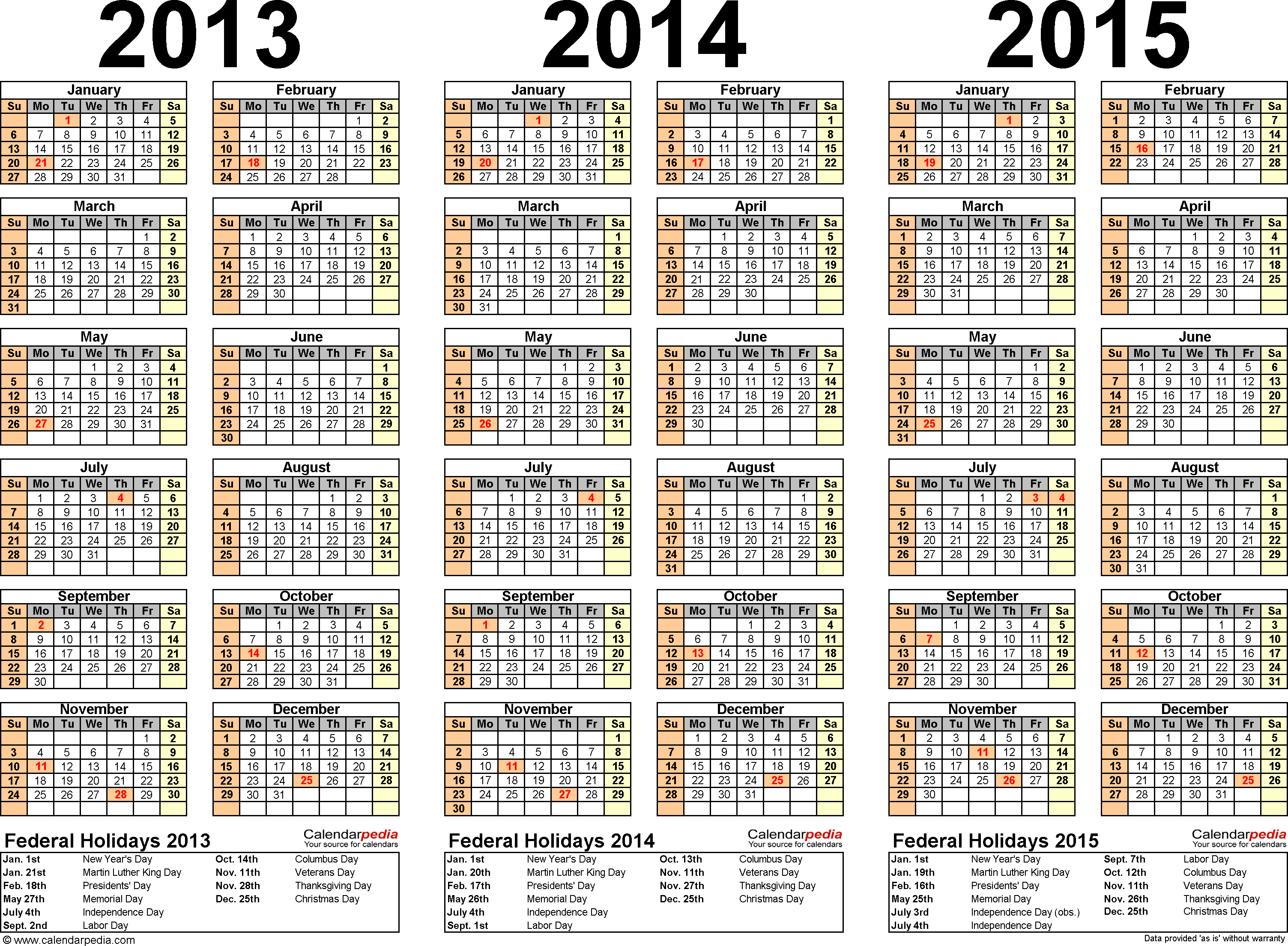 2013 2014 2015 calendar