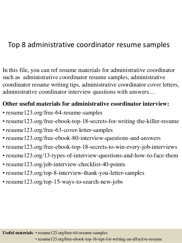 top 8 administrative coordinator resume samples