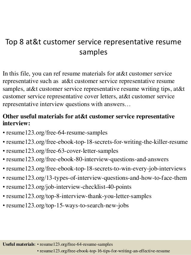 top 8 at t customer service representative resume samples