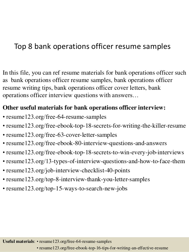 top 8 bank operations officer resume samples