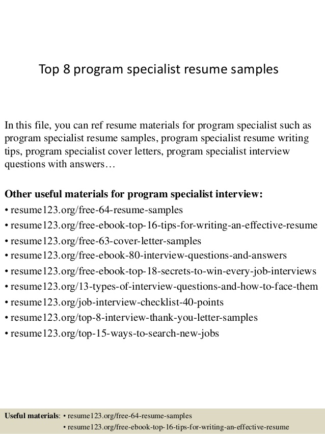 top 8 program specialist resume samples
