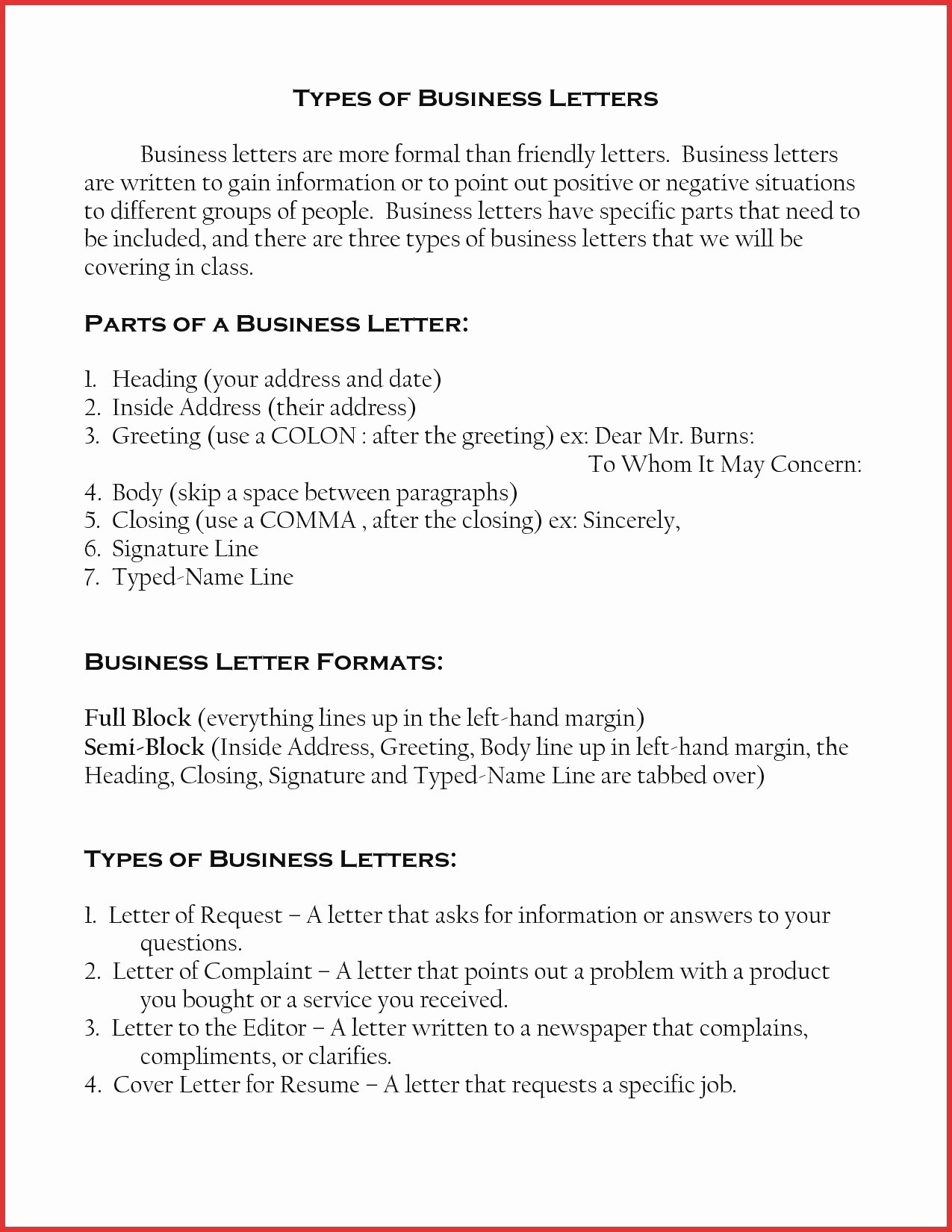 types of letters format cover letter semi block format copy types