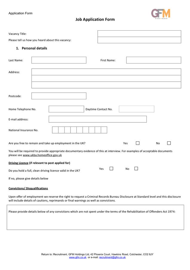 job application form template in word and pdf formats