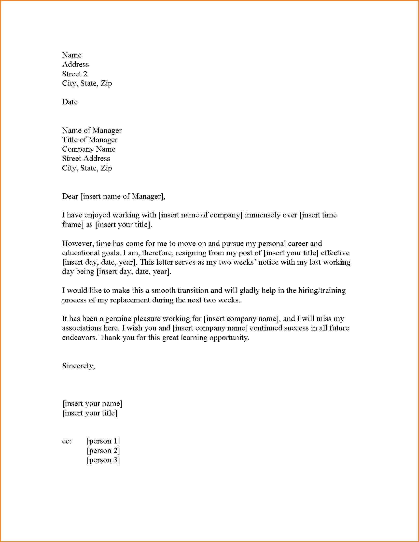 resignation letter two weeks notice images about resignation letter