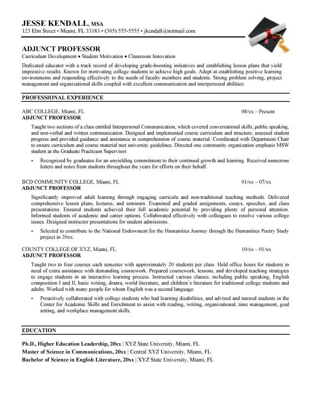 free adjunct professor resume example phd pinterest resume