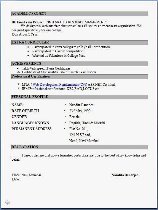 resume format pdf for freshers latest professional resume formats in