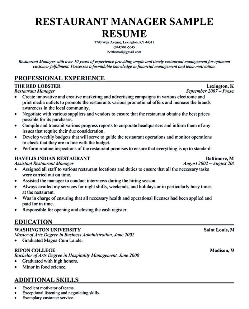 restaurant manager resume will ease anyone who is seeking for job