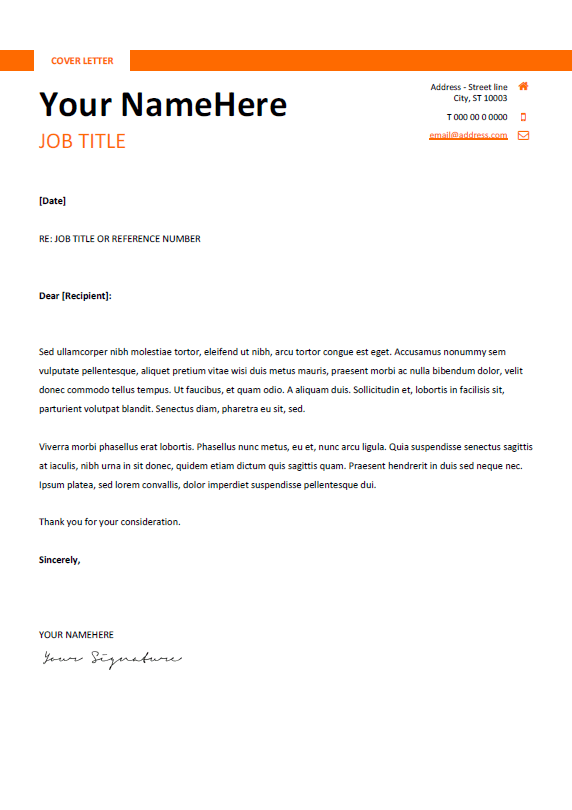 free clean and simple cover letter template for word docx orange