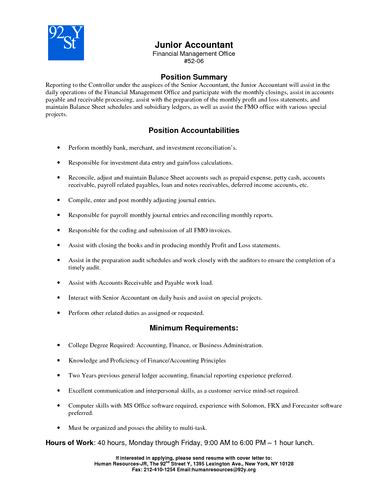 resume examples for 92y