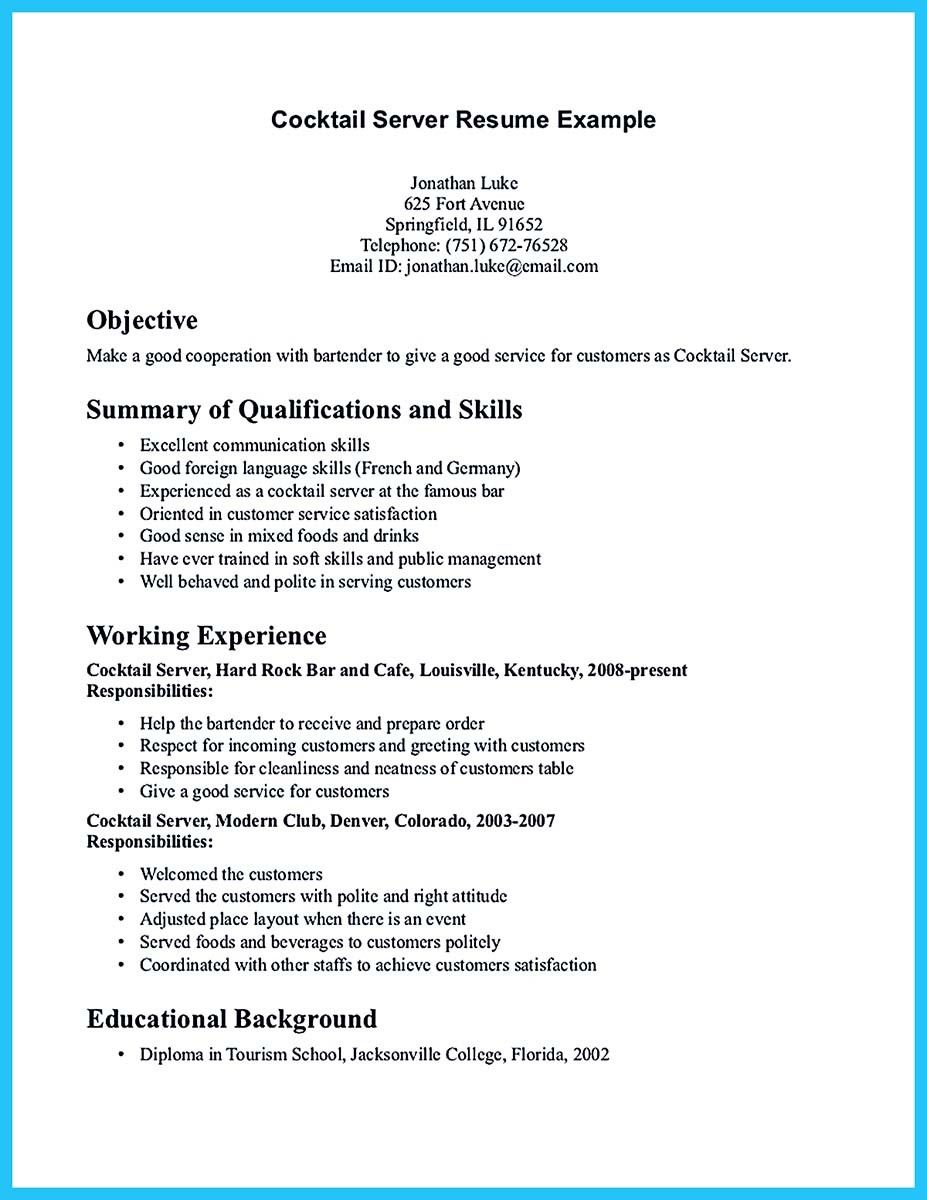 nice impressive bartender resume sample that brings you to a