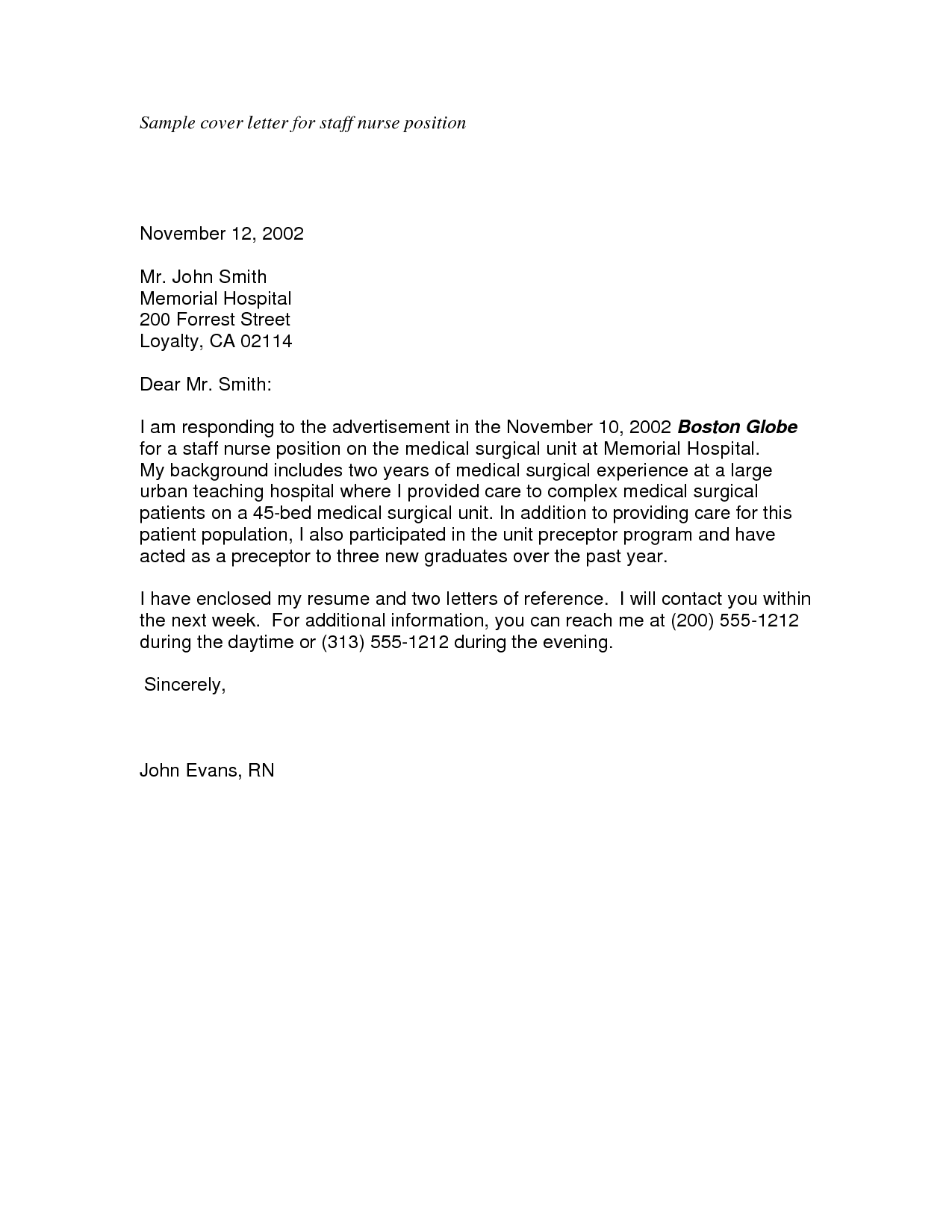 example of job application letter writing