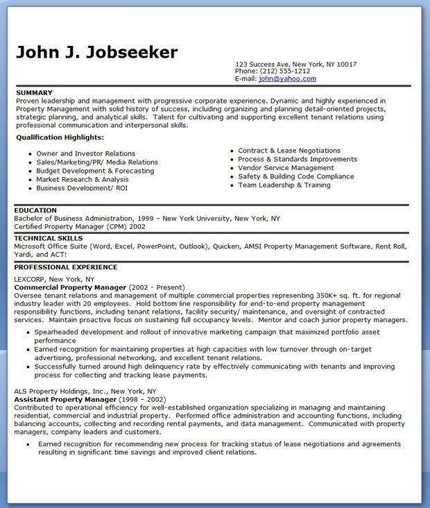 commercial property manager resume templates creative resume