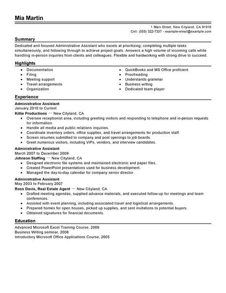 administrative assistant resume example free admin sample resumes
