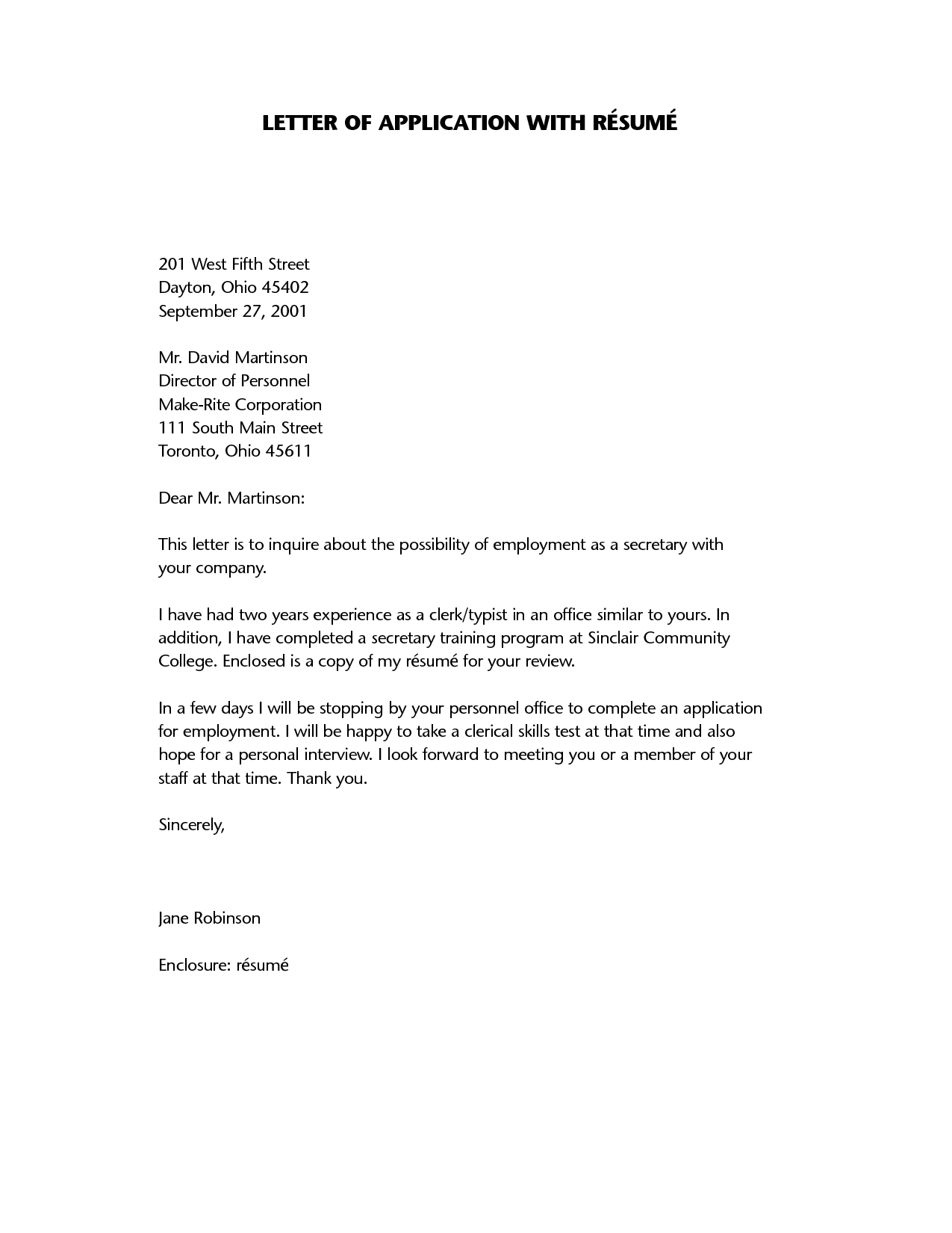 resume application letter a letter of application is a document