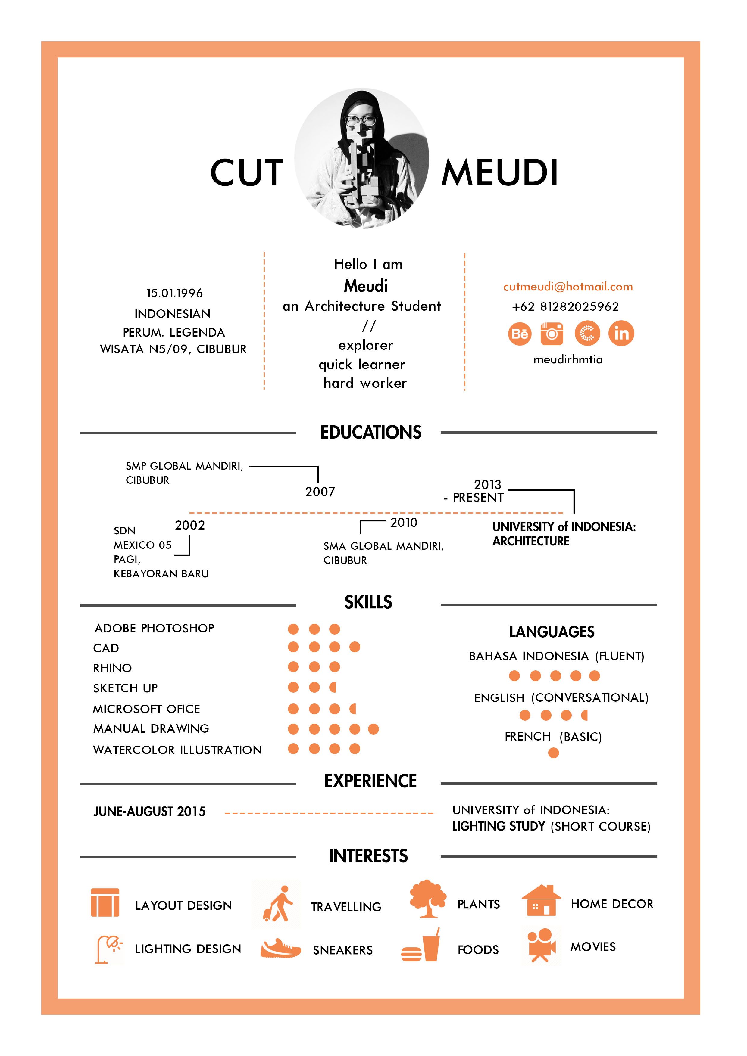 cv by cut meudi an architecture student from university of