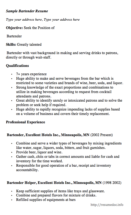 here comes another free sample bartender resume example you can