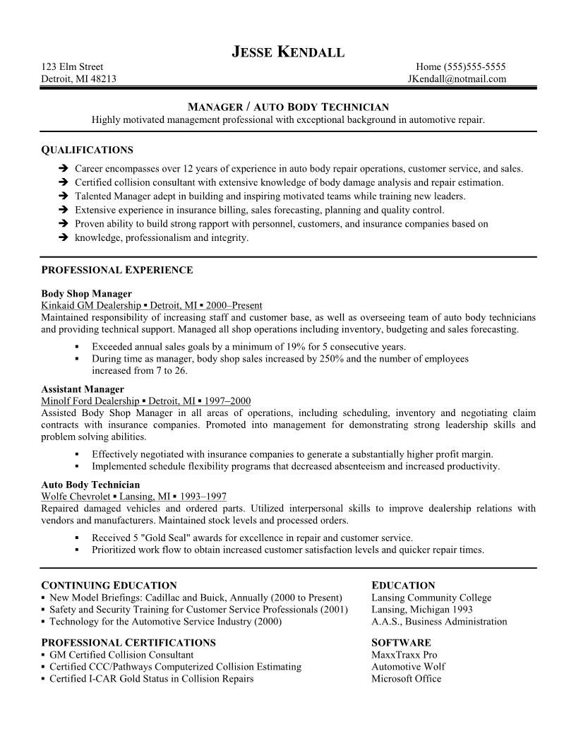 automotive technician resume skills http www resumecareer info