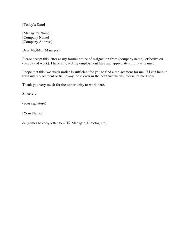resignation letter one week notice