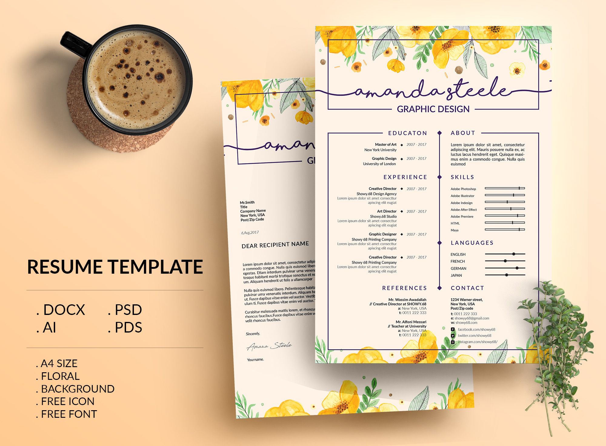 check out my behance project floral resume template cv template