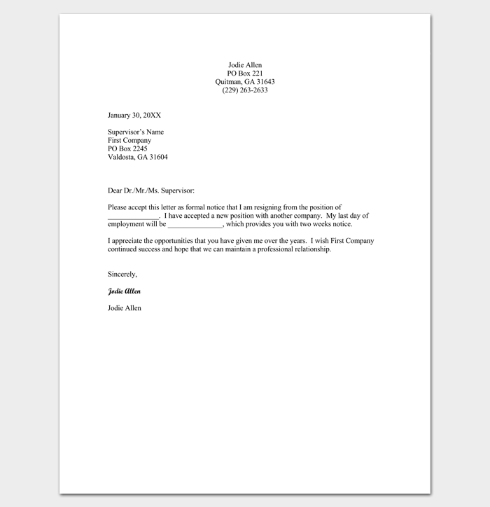 resignation letter template 7 for word doc pdf format letter