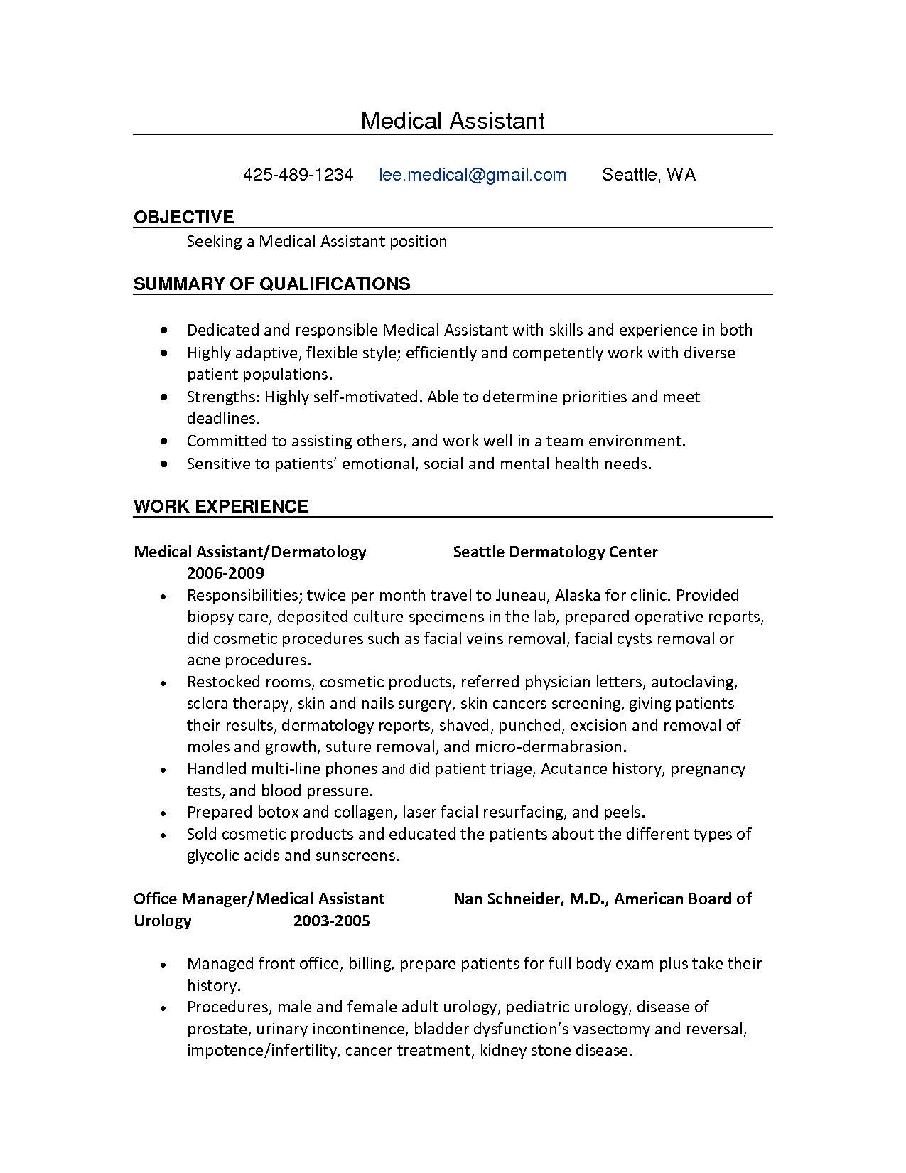 resume templates medical assistant resume samples medical