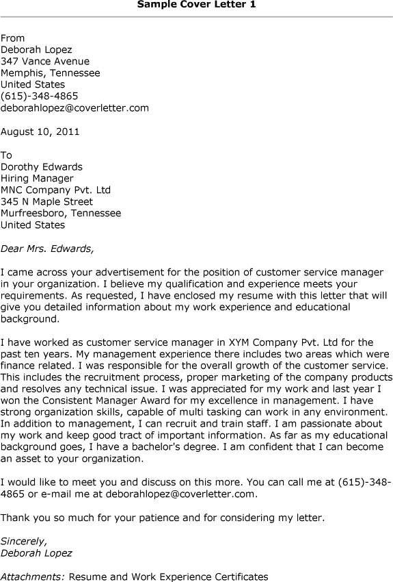 cover letter examples customer service manager effective resume