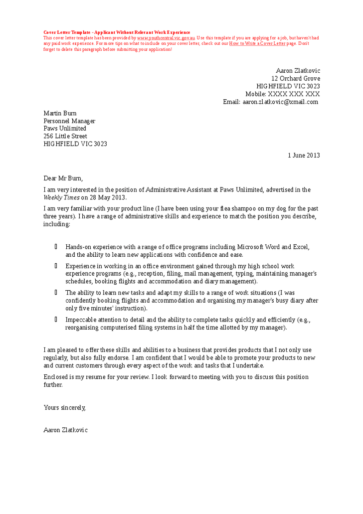 job cover letter sample pdf