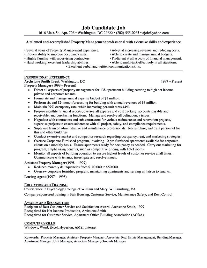 property manager resume should be rightly written to describe your