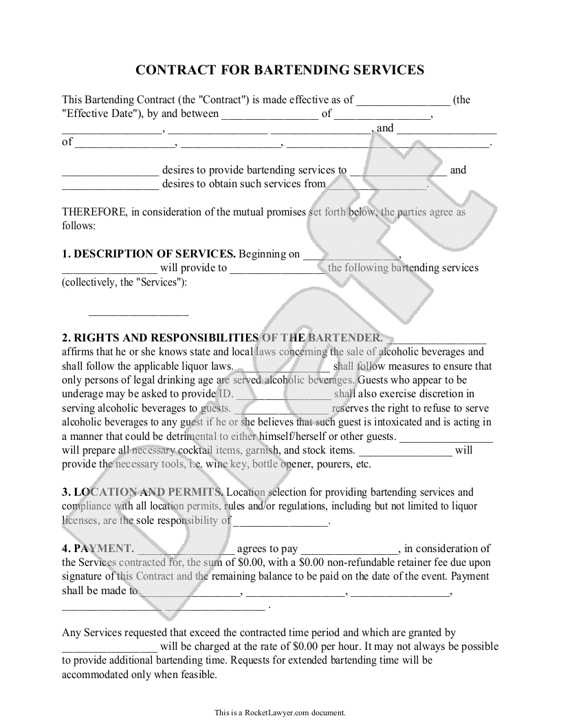 sample bartending contract form template bartending pinterest