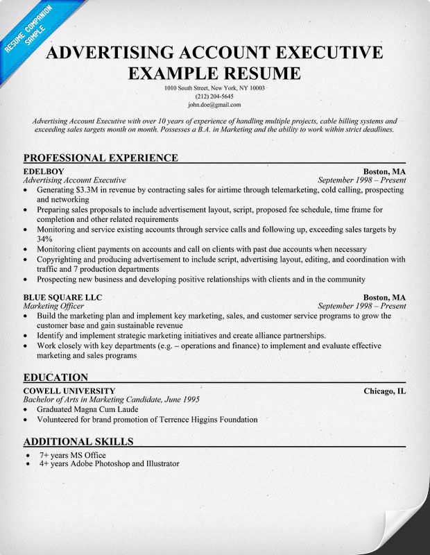 advertising account executive resume example resumecompanion com
