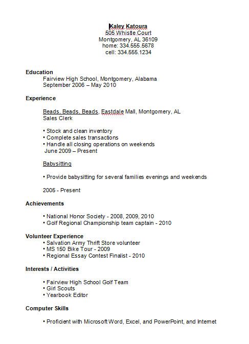 resume examples for high school students in the same places as