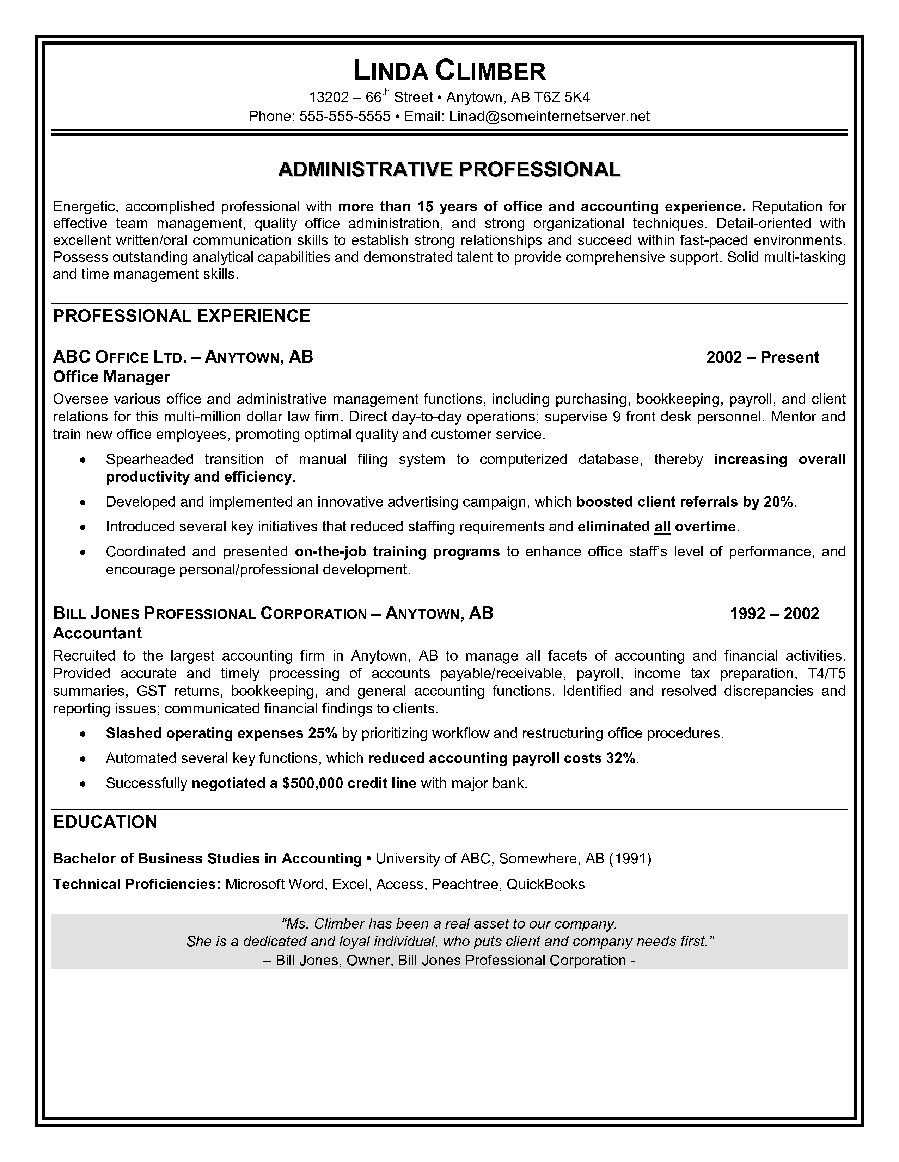 administrative assistant resume sample will showcase accomplishments