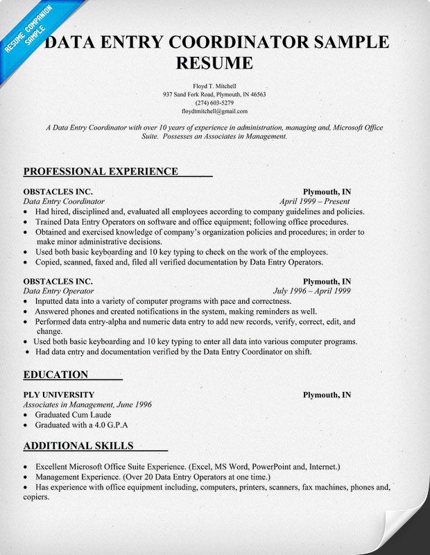 data entry coordinator resume sample resume prep pinterest