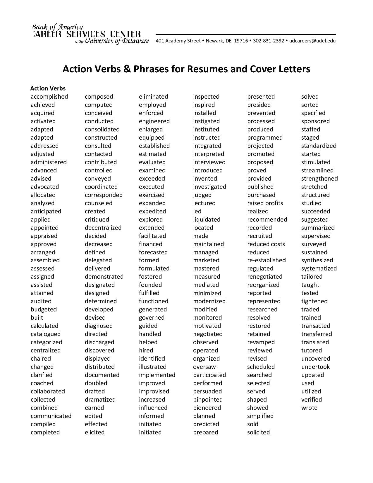 action verbs phrases for resumes and cover letters things i like