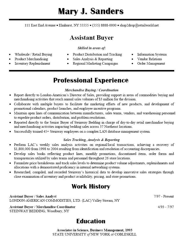 resume sample for assistant buyer career research pinterest
