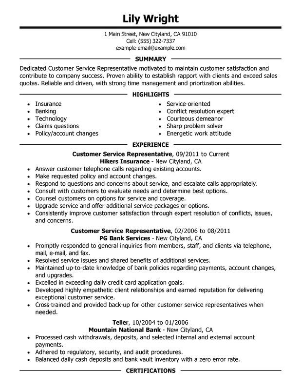 customer service representative resume sample career pinterest