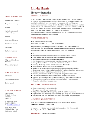 beauty therapist cv example uk fill online printable fillable