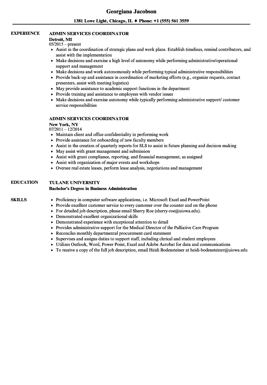 admin services coordinator resume samples velvet jobs