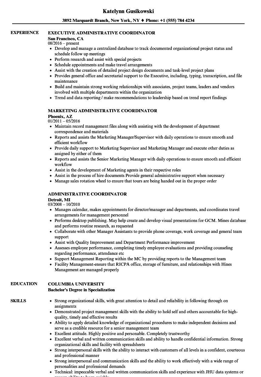 administrative coordinator resume samples velvet jobs