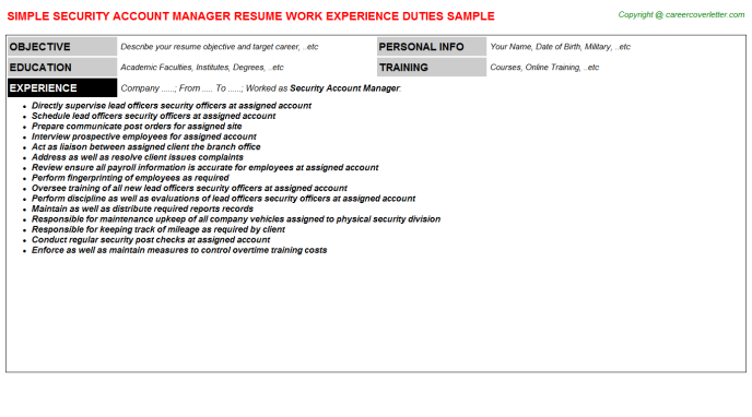 security account manager resume resumes templates