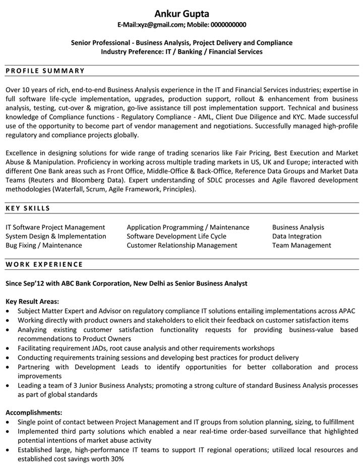 business analyst resume samples sample resume for business analyst