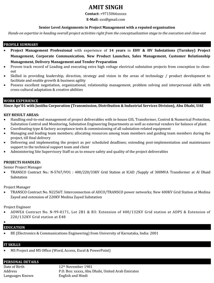project manager resume samples sample resume for it project