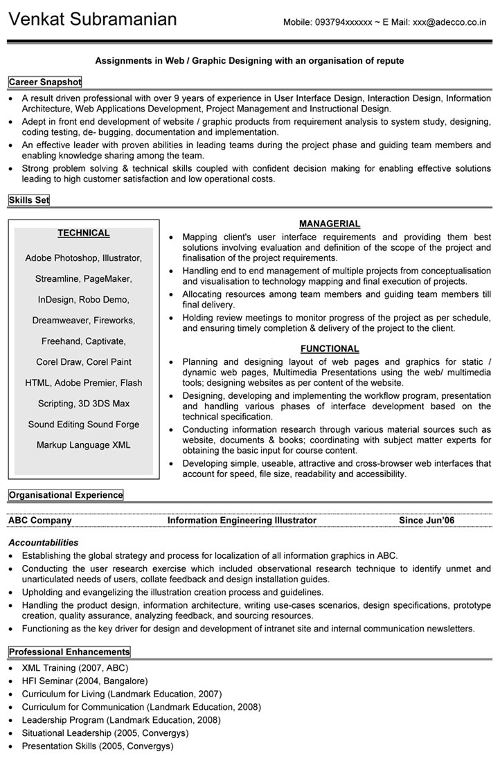 graphic designer resume sample resume format for graphic designer
