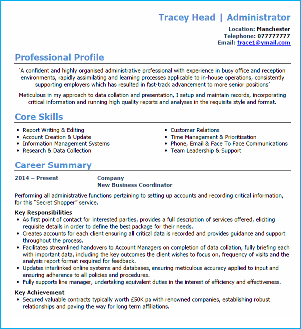 administrator cv example writing guide and cv template